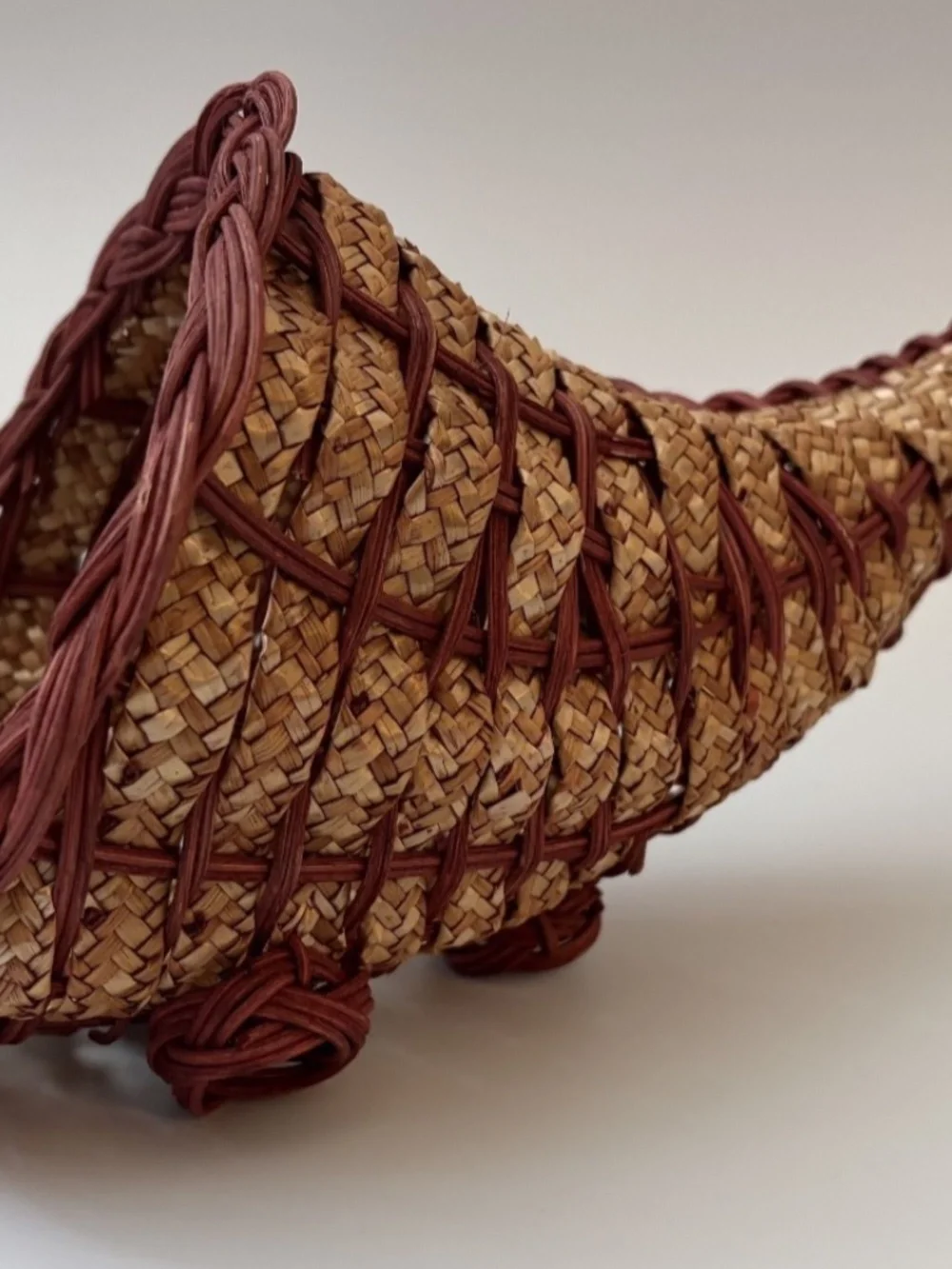 Woven Wicker Cornucopia Basket Fall Thanksgiving Horn of Plenty Centerpiece
